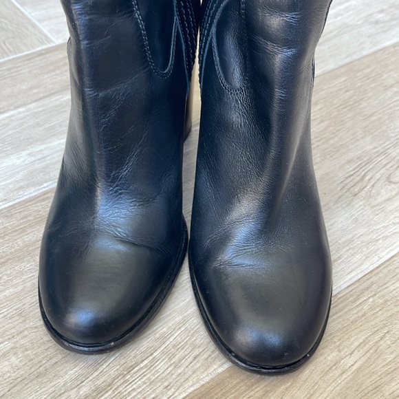 Kate Spade Black Leather Stacked Heel mid Calf Ankle Boots - Picture 3 of 12